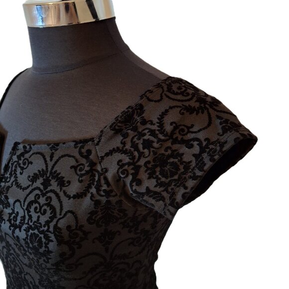 Holiday Party Burnout Velvet Flocked Peplum Corset Cap Sleeves Size M Sweetheart - Picture 9 of 16